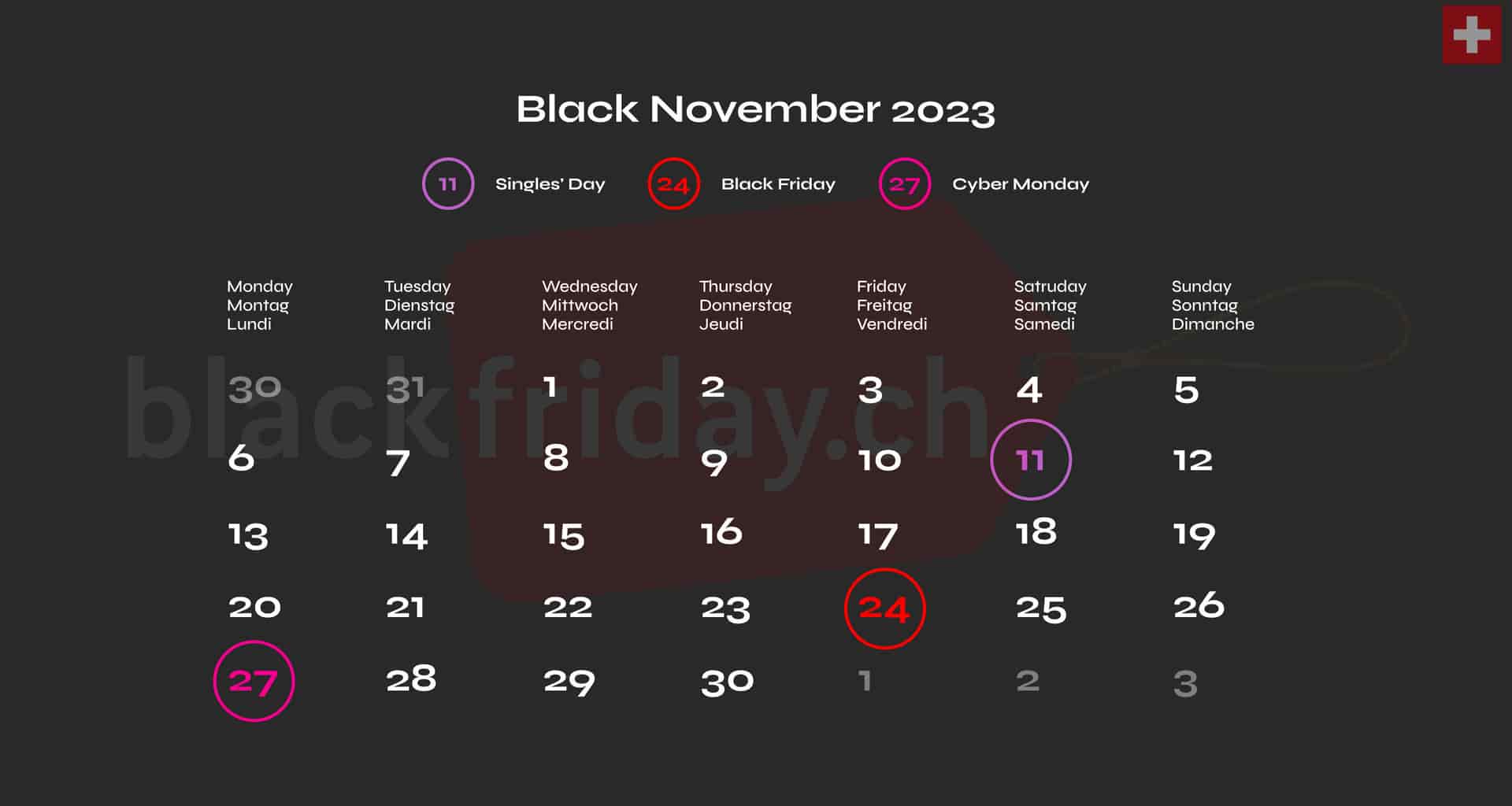 BLACK NOVEMBER 2023 SCHWEIZ, BLACK FRIDAY, CYBER MONDAY SINGLE'S DAY