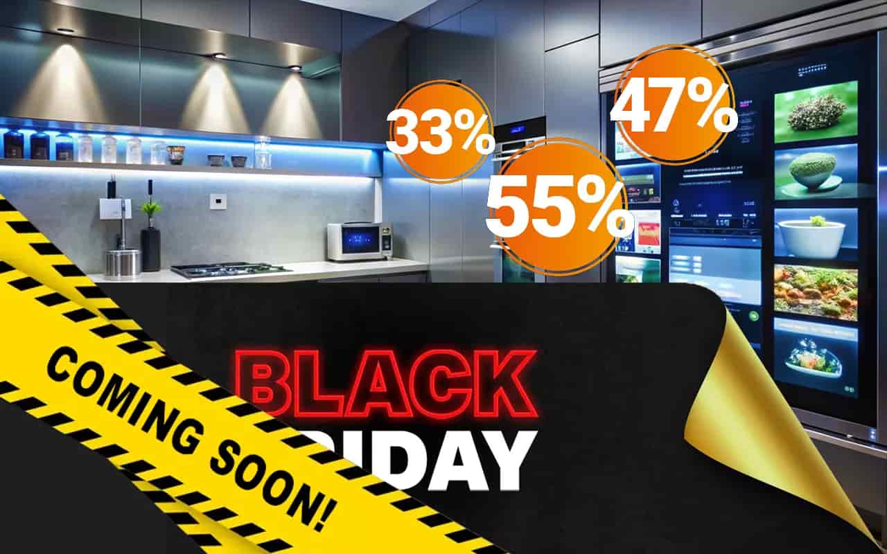 Modern kitchen with Black Friday discounts on household