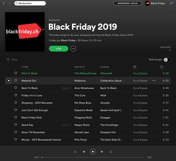 Black friday 2019 Spotify playlist